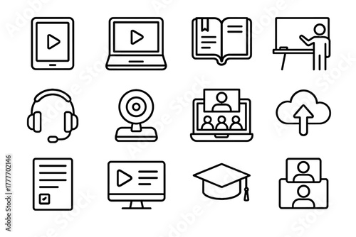 Storage virtual webcam icons teaching sheet graduation digital cloud tablet vector icon