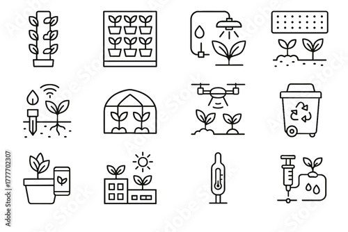 Icon vector soil automated sensor irrigation agriculture smart farm garden injector icons