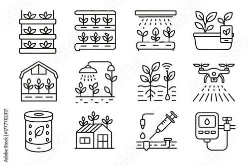 Futuristic vertical drone vector hydroponic urban nutrient icon planter rooftop light farming