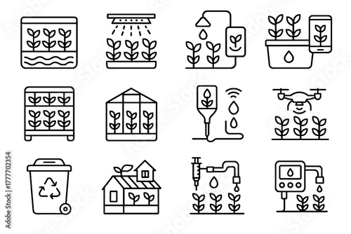 Sensor farm planter light system automated hydroponics smart icon vector drone bin