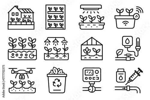 Compost icons automated farming irrigation rooftop icon nutrient planter vector monitoring smart