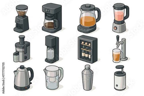 Grinder icons juicer icon tech vector smoothie water soda brewer blender tap