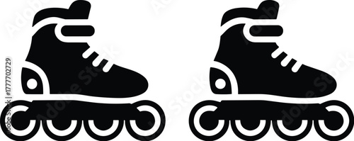 Inline skate silhouette, roller blade icon, black graphic, vector illustration, sports equipment, skating gear, motion symbol, footwear, recreation, wheelsInline skate silhouette, 