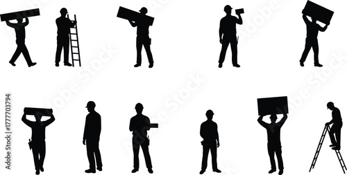 Construction workers silhouette, ladder pose, boarddustrial site, safety gear, king ose, construction activity, worker coordination, site commicatioob site, infrastructure, construction roles