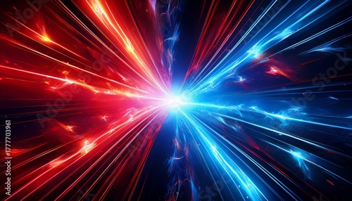 clashing blue and red energy beams dark background abstract art vfx
