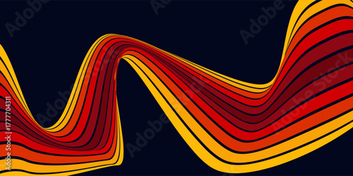 Abstract colorful 70s background vector. Vintage retro wallpaper with rainbow stripes and wavy lines. A 1970 color illustration suitable for posters, banners, decorative items and wall art.