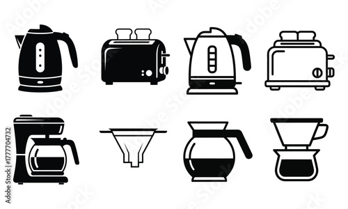 Home barista and breakfast appliance icon set