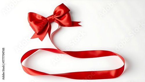 Elegant red satin ribbon with a bow, isolated on a clean white background for a gift concept.