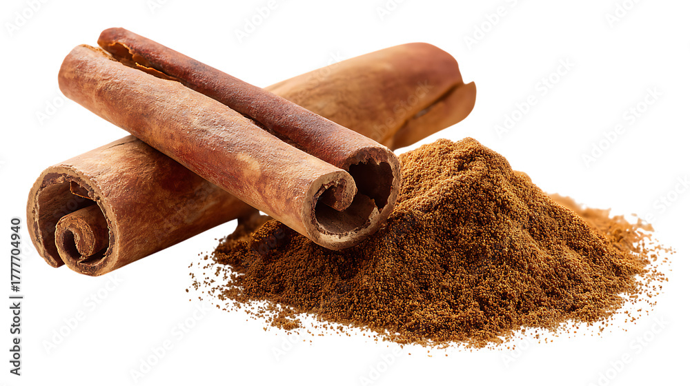 custom made wallpaper toronto digitalCinnamon sticks and ground cinnamon powder spice aroma on transparent background macro shot