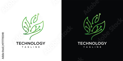 leaf technology inspirational logo design. digital creative leaf idea icon.	
