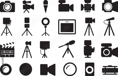 Assortment of Black Icons for Filmmaking and Recording Gear