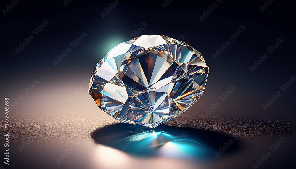 Fototapeta premium sparkling round brilliant cut diamond on dark surface