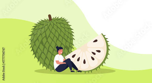 Healthy Lifestyle Concept Featuring Annona Muricata Fruit and A Person Relaxing Nearby