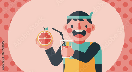Healthy Lifestyle Concept With Smiling Man, Orange, And Refreshing Juice In The Image