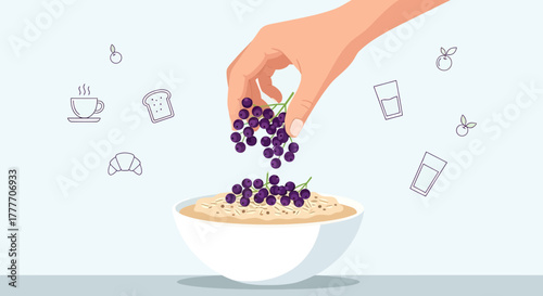 Healthy Oatmeal Breakfast Preparation With Fresh Berries And Nutritional Food Presentation