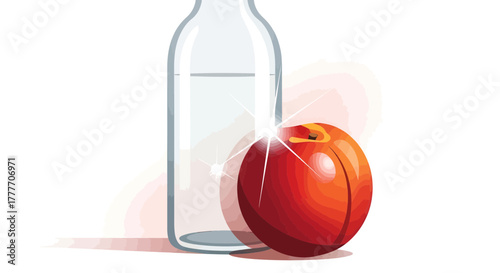 Healthy Peach Illustration With Transparent Bottle Showing Freshness And Purity