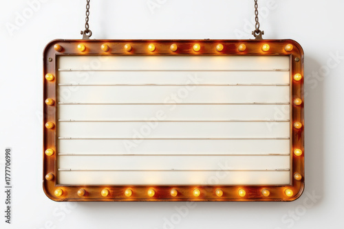 Blank retro vintage marquee sign. Illuminated blank marquee sign with decorative lights, perfect for custom messages or displays.