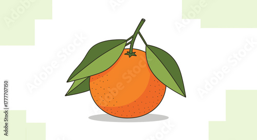 Illustration Of A Fresh Orange Fruit With Green Leaves Depicted In Vector Style