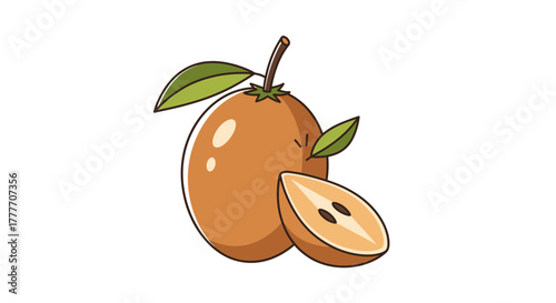 Illustration Of A Fresh Sapodilla Fruit With A Slice In Delightful Style