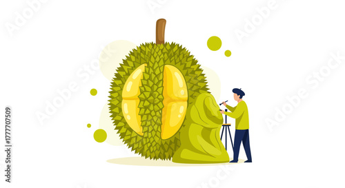 Illustration Of A Freshly Cut Durian Fruit With A Person Painting It