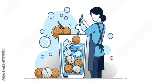 Illustration Of A Bartender Making Refreshing Longan Beverage for Summer Drinks