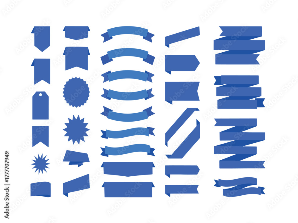 Fototapeta premium Collection of blue ribbon banners and tags for design