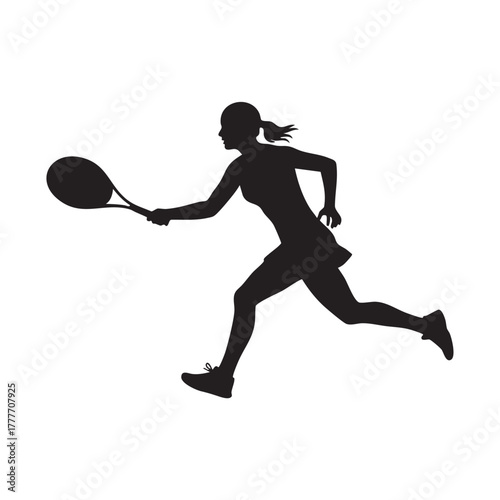 silhouette of a tennis player running sideways to hit the ball