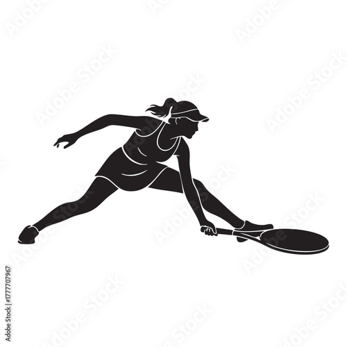 silhouette of a tennis player stretching low for a ground shot
