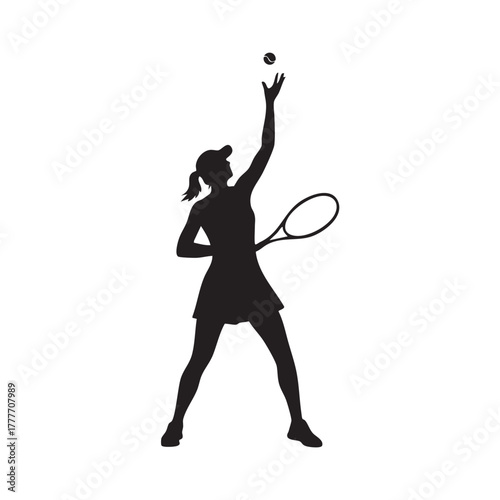 silhouette of a tennis player tossing the ball up for a serve