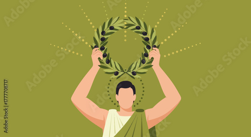 Illustration Of A Person Holding Olive Wreath Above The Head Celebration And Glory