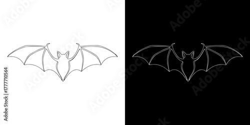 Monochrome Bat Silhouettes Line Art Winged Mammals for Design