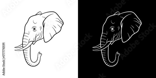 Elegant Elephant Head Silhouette Illustration in Black and White