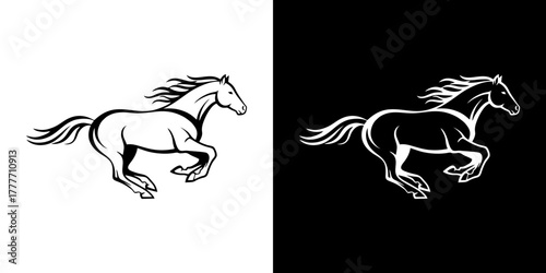 Elegant Horse Silhouette Graceful Equestrian Design in Black and White
