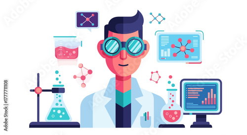 Illustration Of A Scientist Conducting Scientific Research In A Laboratory Setting