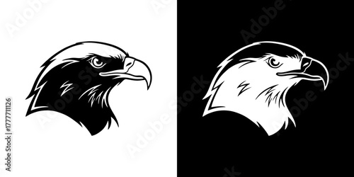 Eagle Head Silhouette - A Majestic Bird of Prey Emblem in Black and White