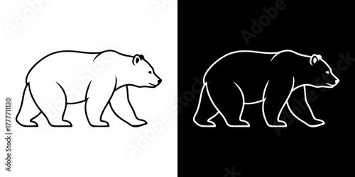 Monochrome bear silhouette walking, a powerful symbol of wildlife and nature presented as a clean vector graphic icon