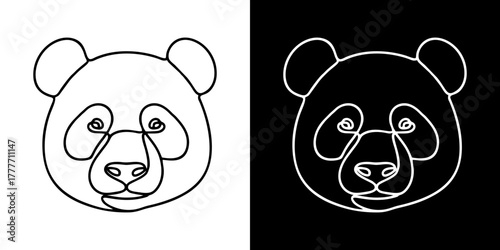 Panda Face in Two Styles Black and White Continuous Line Art for Design and Illustration