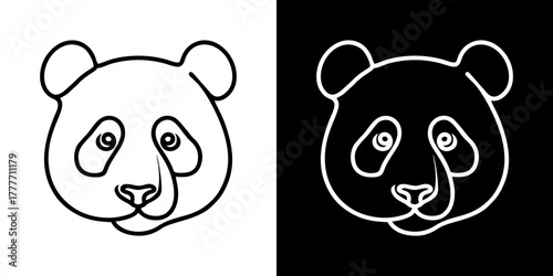 Simple Line Art Panda Face Icon in Black and White Versions
