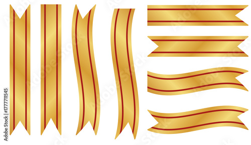 様々に変化する金色の優雅なリボン飾り・ゴールドと赤のライン入り帯のセット