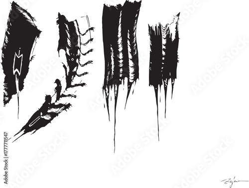 Brush set. Vector black paint brush spots, highlighter lines or felt-tip pen marker. Ink smudge abstract shape stains and smear set with texture