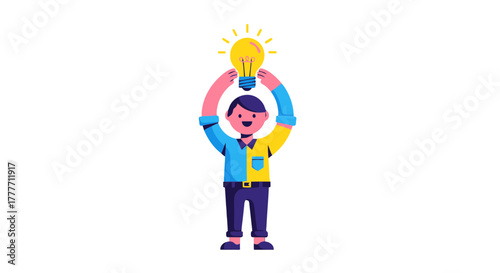Inspiring Creative Ideas Illustrated With A Colorful Cartoon Character Holding Lightbulb