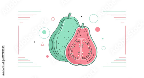 Illustration Of Guavas in a Modern Geometric Style Isolated in White Background