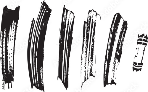 Brush set. Vector black paint brush spots, highlighter lines or felt-tip pen marker. Ink smudge abstract shape stains and smear set with texture