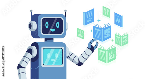 Intelligent Robot Manipulating Illustrated Books And Information In Modern Design