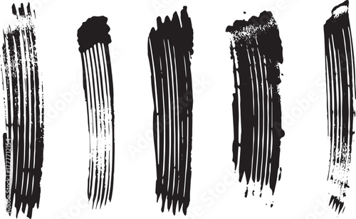 Brush set. Vector black paint brush spots, highlighter lines or felt-tip pen marker. Ink smudge abstract shape stains and smear set with texture
