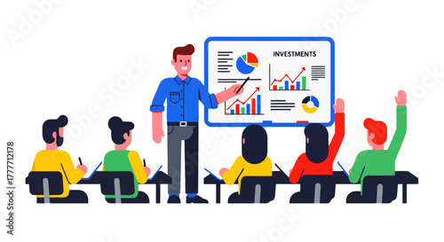 Investment Education Presentation: A Teacher Delivering Economic Concepts To Students