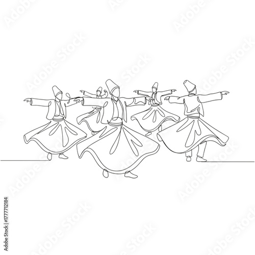 Whirling dervish performing dance in traditional robe with joyful expression - Concept of idea design for t-shirt  
