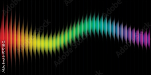 Abstract Colorful Wavy Lines with Rainbow Gradient on Black Background.