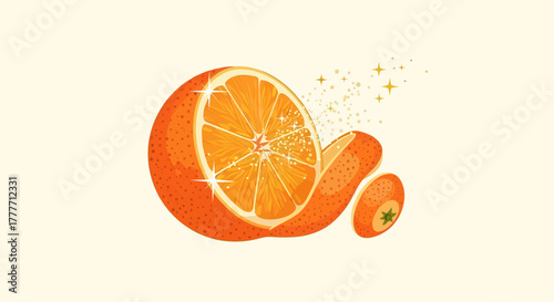 Invigoratingly Vibrant Orange Slice With Sparkling Elements On A Singular Bright Backdrop
