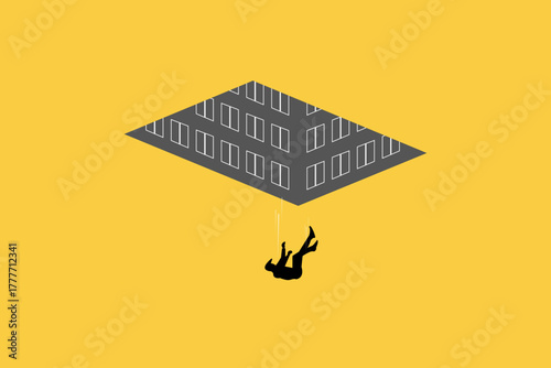 Business and financial crisis vector concept with businessman falling down. Symbol of market crash, recession, risk, bankruptcy and loss. Eps10 illustration